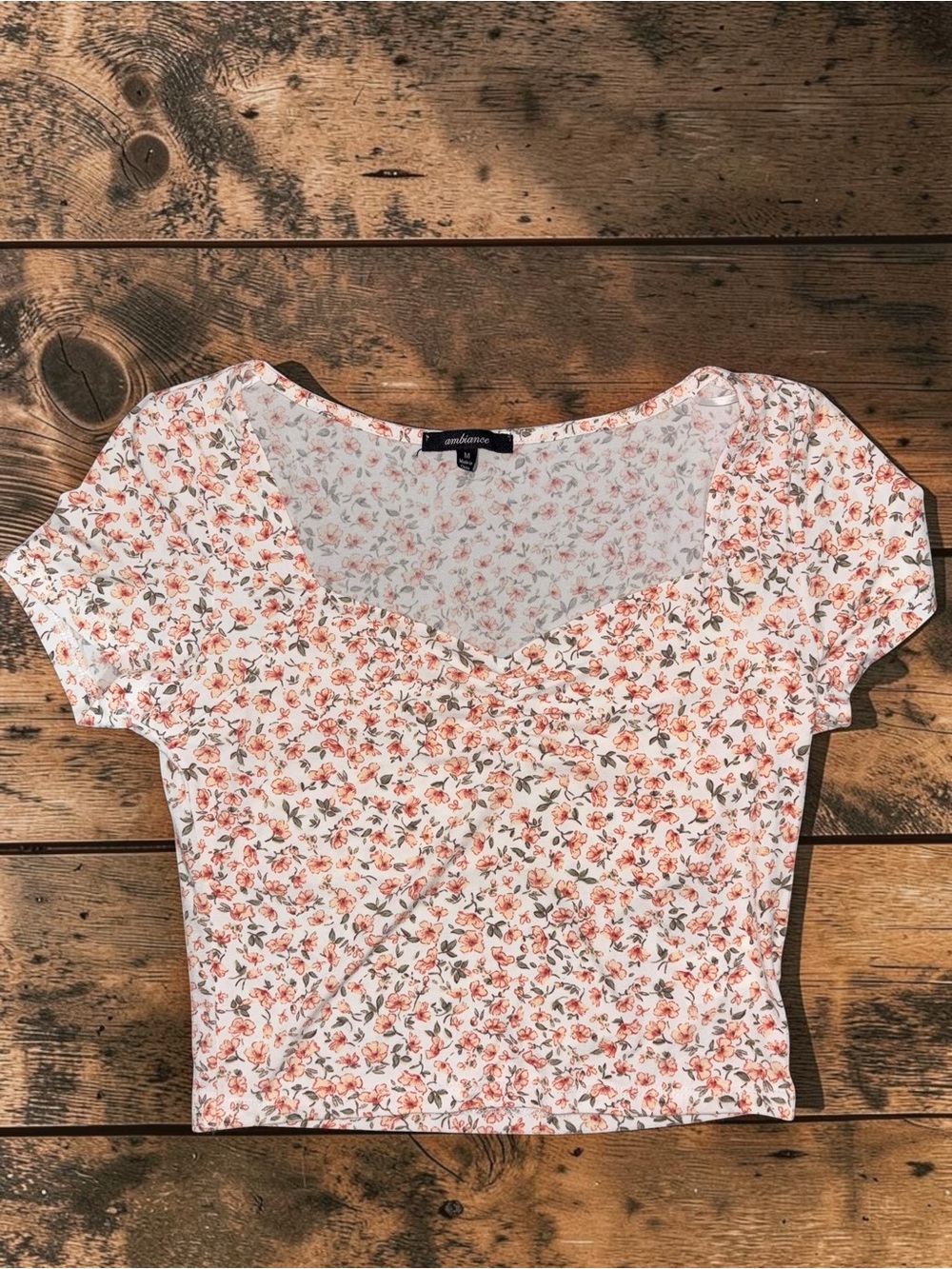 Ambiance White Crop Top with Peach Floral Print